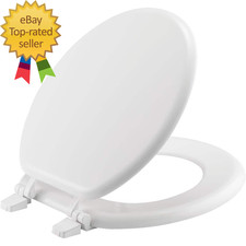 Round Enameled Wood Closed Front Toilet Seat in White