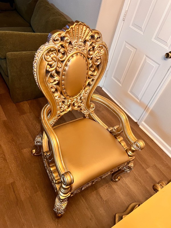 royal gold chairs set of 2 with table beautiful carvings, heavy wood
