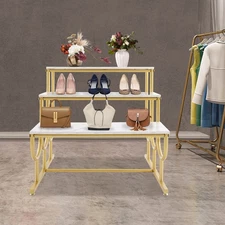 Modern Shoe Handbag Display Table, 3 Tier Heavy Duty Display Stands White Gold