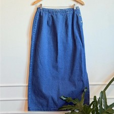 Vintage Eddie Bauer Denim Blue Midi Skirt  Made in USA