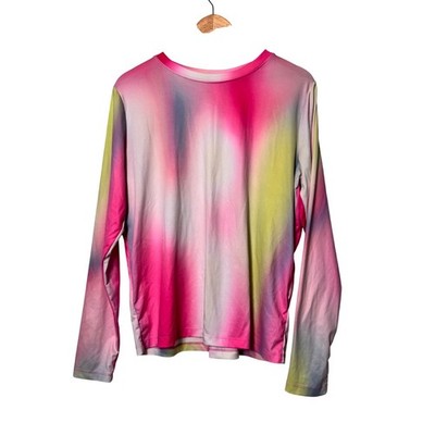 Fabletics Pink Yellow Abstract Ombre Long Sleeve Activewear Top LS2253119 Large