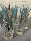 Vintage Federal Glass Co. Inca Atomic Starburst MCM Turquoise Gold Set Of 8