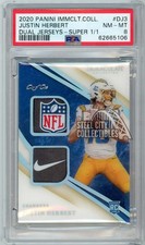 Justin Herbert 2020 Immaculate Dual Tag Logo Patch Rookie Card #DJ3 1/1 PSA 8