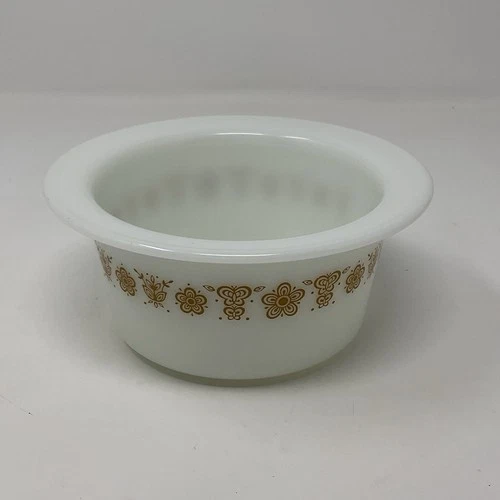 Pyrex Butterfly Gold Round Butter Bowl Margarine Milk Glass #75 VTG No Lid