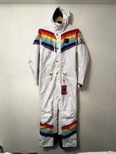 Tuta intera OOSC bianca arcobaleno sci strada DONNA taglia L nuova senza cintura prezzo consigliato £ 350