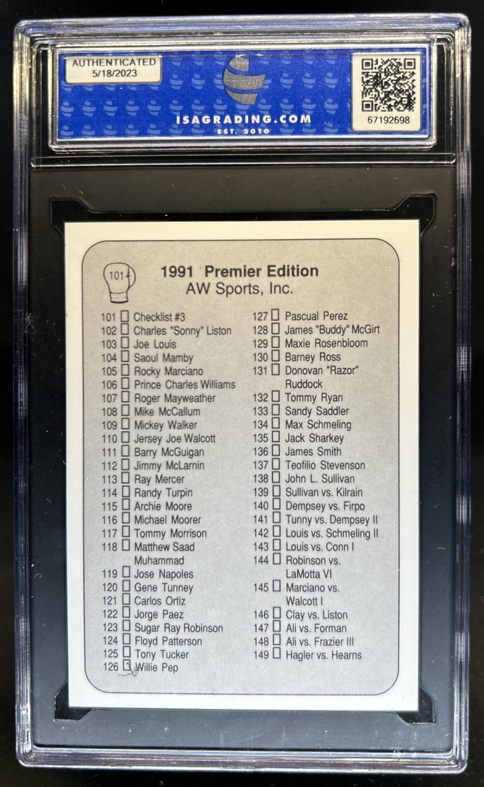 1991 All Word Sports Boxing Checklist #3 Muhammed Ali #101 ISA 9 MINT view 2
