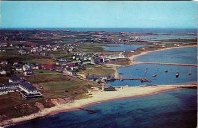 Block Island RI Aerial View Old Harbor New Harbor Yacht Basin Postcard