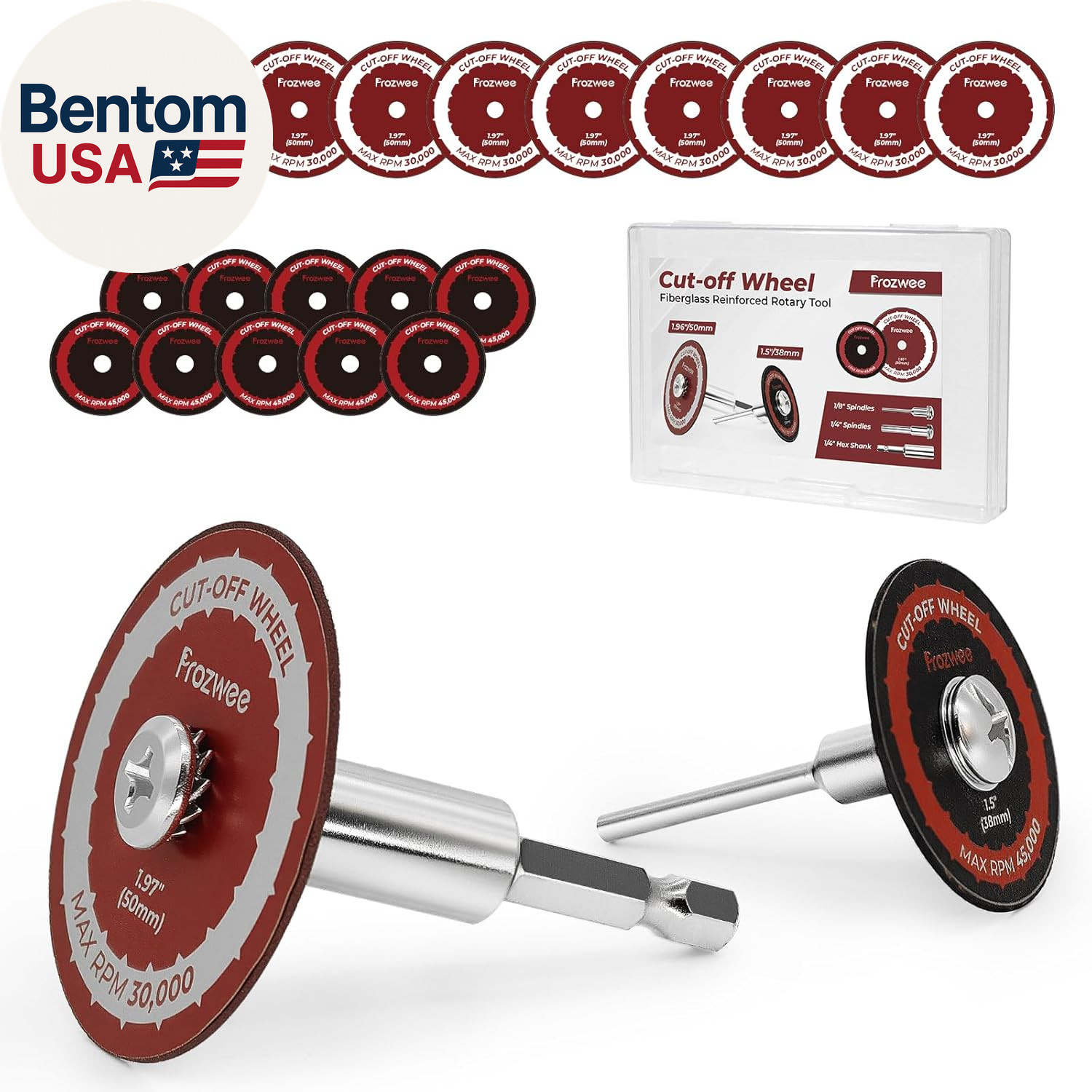 20PCS（10 * 1.5"+10 * 1.97"） Cut off Wheels with 3PCS Shank(1/4" Hex Shank+1/4" M