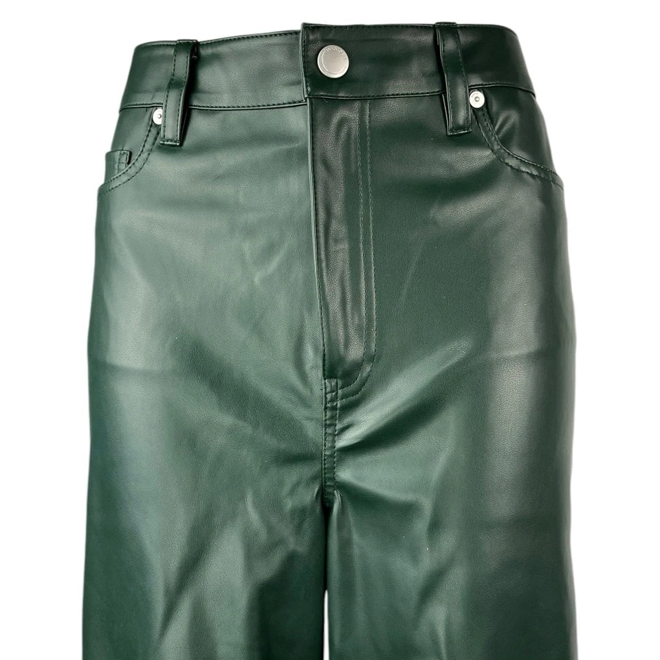 NUEVO Pantalones Blank NYC Para Mujer Verde Imitación Cuero Vegano Pierna Ancha Cintura Alta Talla 28 Foto 4 de 4