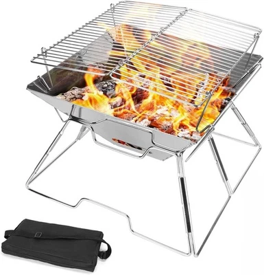 Grill de barbecue pliable en acier inoxydable, fosse de feu portable pour campin - Photo 1/4