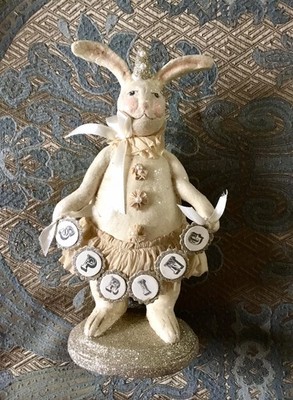 VTG Heather Myers ESC Resin Easter Spring Bunny Figurine with Tulle Glitter 10''