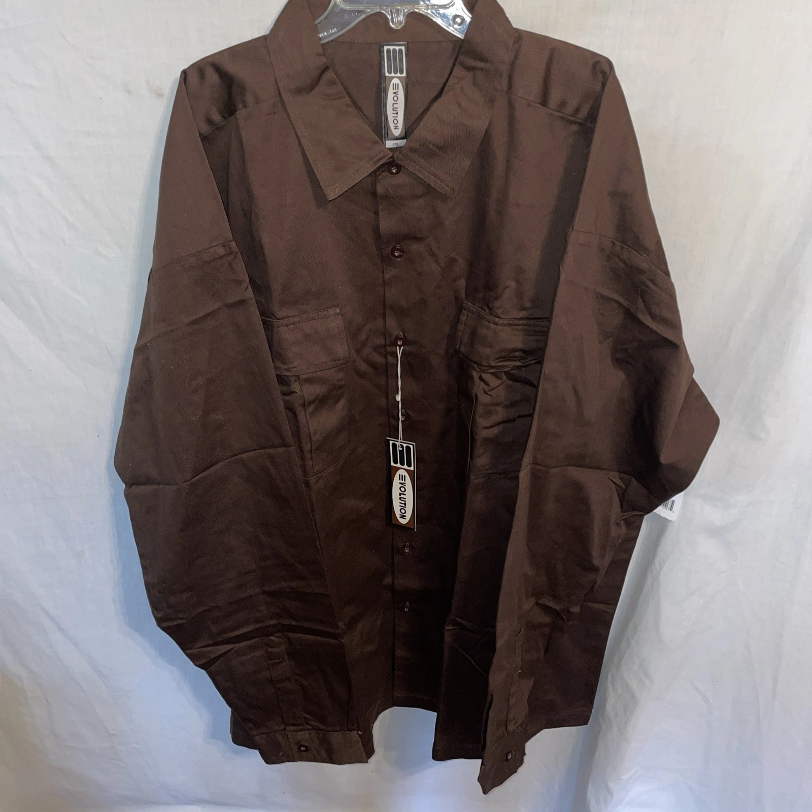 Evolution Mens Thick Work Shirt Size 5XL Brown Workwear Rugged Comfort NWT