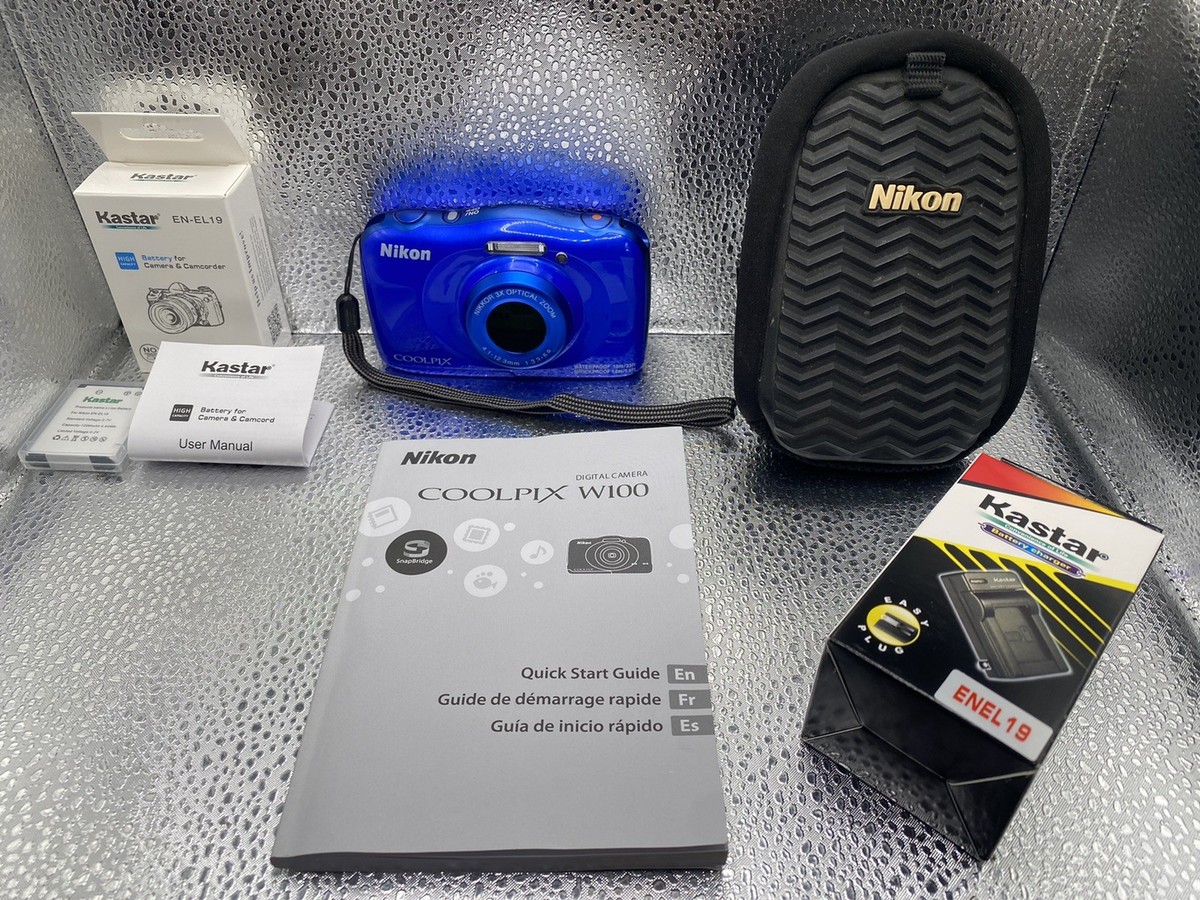 Nikon Coolpix W100 Camera 13.2MP 3x Opt Zoom BLUE Waterproof 33Ft