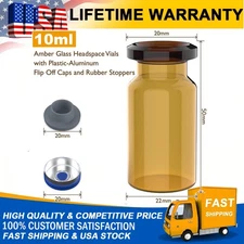 100 Pack 10ml Glass Vials Amber Glass Headspace Vials w/ Plastic-Aluminum Caps