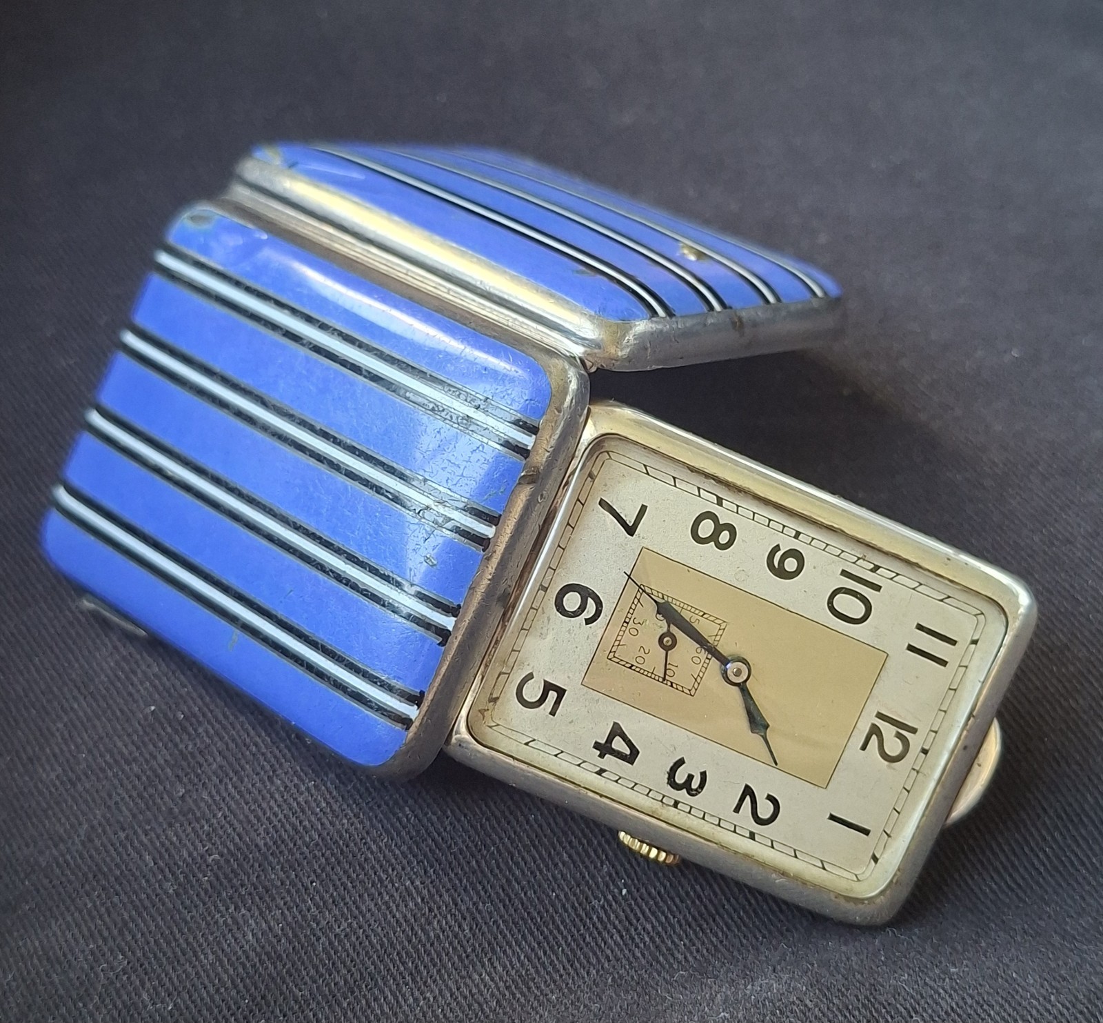 MontreDeVoyageGoussetArgentÉmailléeSilverPocketWatchTaschenuhrSilber