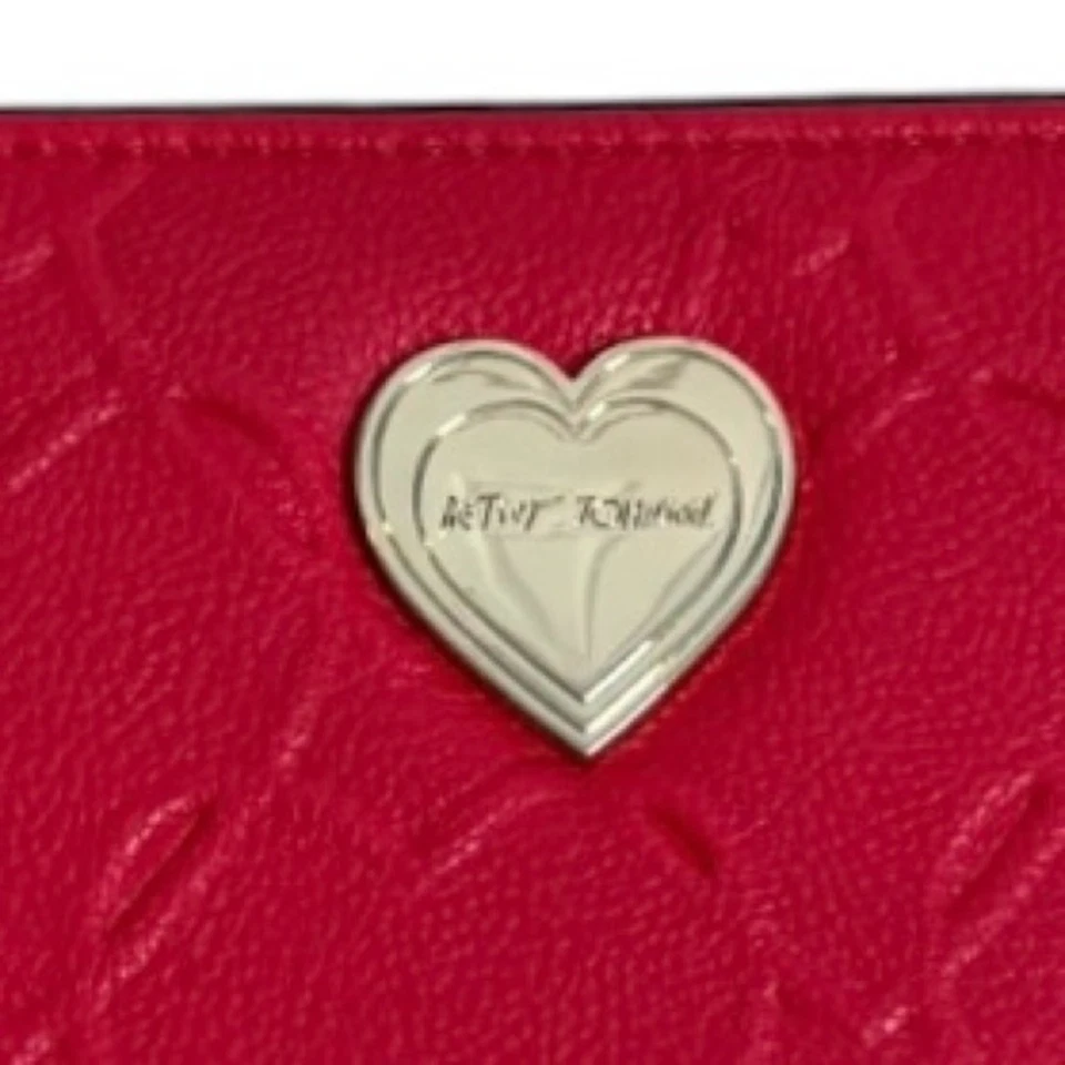 Cartera Betsey Johnson Rojo Logo Repujado XL Muñequera Corazón Logo Accesorio Foto 3 de 4