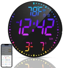 12” Smart Digital Wall Clock with App Control, Auto Brightness, Dual Alarm, D...