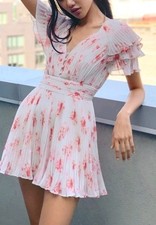 EUC Self-Portrait Floral Print Chiffon Mini Dress Pink Floral Size 8