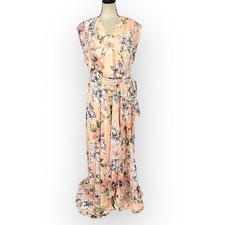 Eliza J Floral Ruffle High Low Short Sleeve Maxi Dress Women's 6 Pink NWT
