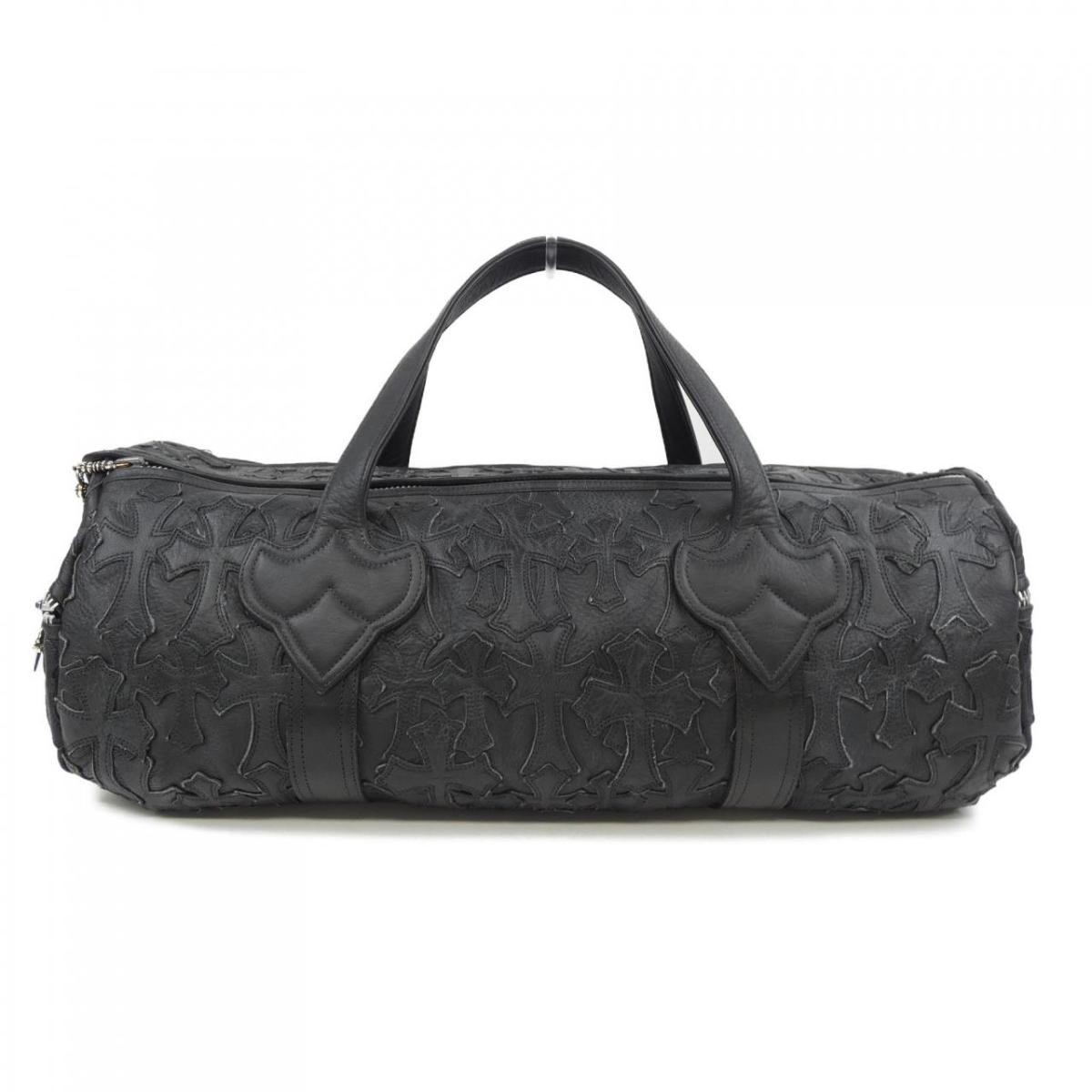 Chrome Hearts Duffle Gym Bag Black Leather 22x9x22 in