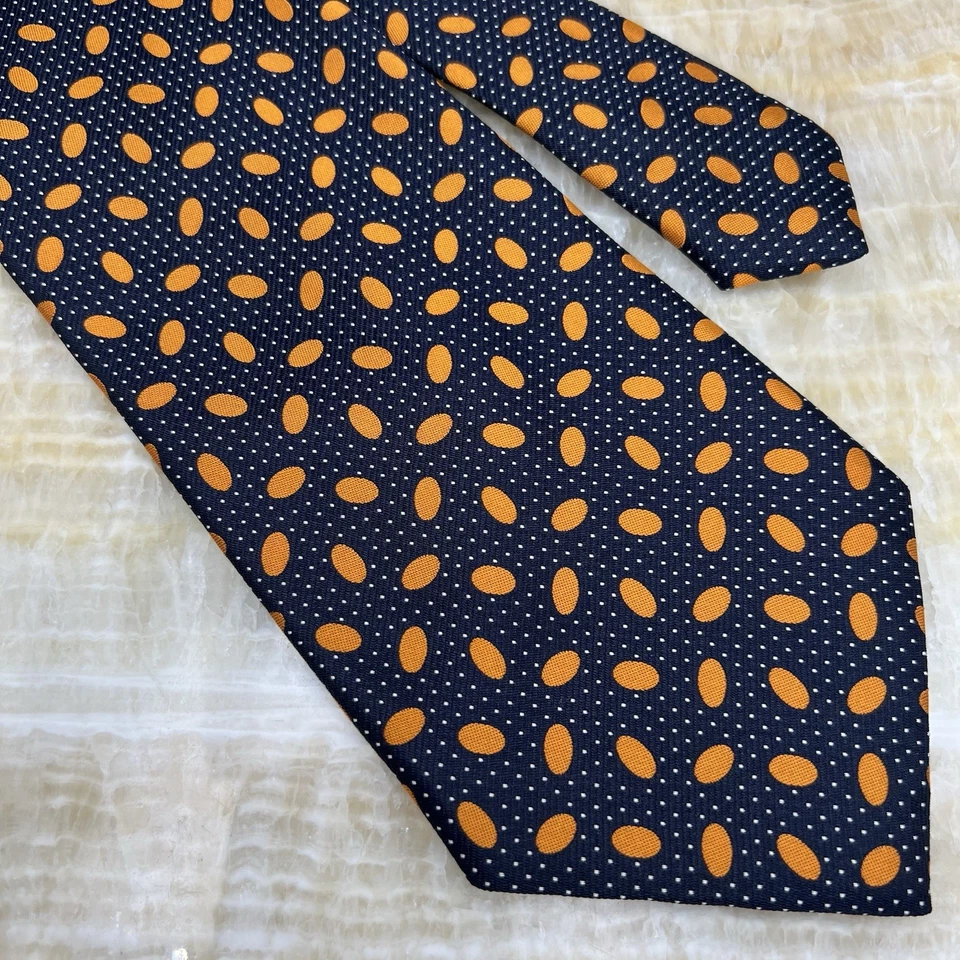 Corbata de colección marca Nordstrom azul marino naranja ovalada a lunares club universitario Foto 2 de 4