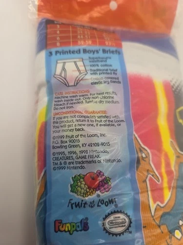 サイズ 6 男の子用 フルーツオブザルーム ファンパル ポケモン ブリーフ 下着 VTG 1999 レア - 画像5/6