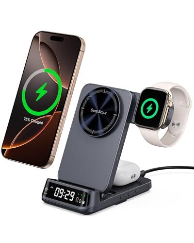 Wireless Charger Stand Compatible with MagSafe, 708M, Foldable 3 in 1 Magneti...-image