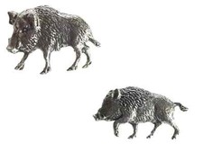 Set Of 2 Wild Boars Handcrafted From English Pewter Pin Badges TSB A71, A65