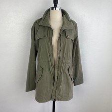 Ichi Womens Utility Jacket Small Army Green Cotton Blend Zip Front Outdoor Warm