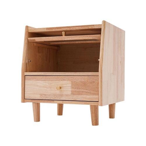 Mueble de noche de madera de goma de 43,5*40*48 cm armario de almacenamiento de dormitorio con 2 cajones - Imagen 5 de 17