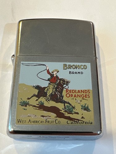 Rare vintage bronco brand Redlands oranges new factory sealed zippo lighter