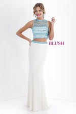 Blush Prom 11055--Color: White/Aqua--Size 2 --Prom Dress