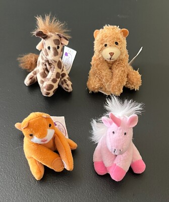 Only Hearts Pets McDonald's Mini Plush Lot - Bear, Cat, Giraffe & Unicorn 2010