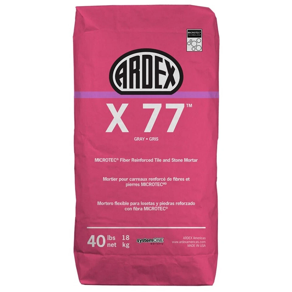 Ardex X77 Microtec Fiber Reinforced Tile & Stone Mortar - Gray, 40 lb