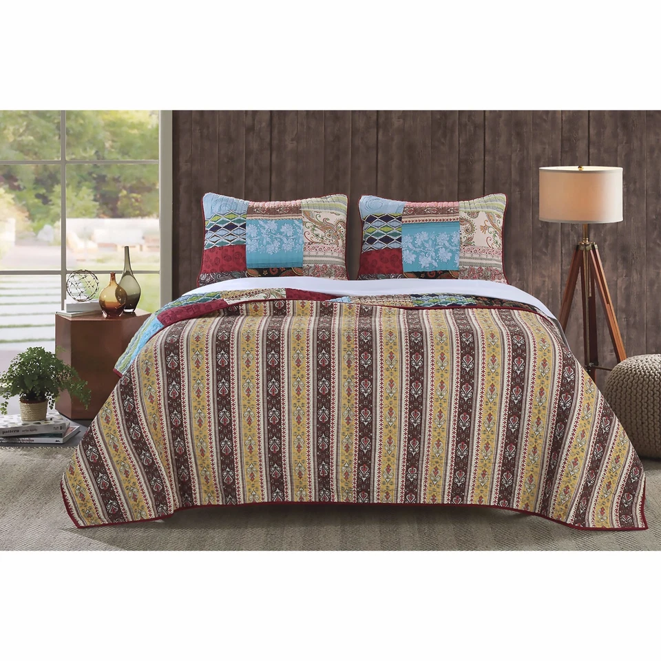 BEAUTIFUL COZY LOG CABIN LODGE COUNTRY SOUTHWEST BROWN GREEN RED SOFT QUILT SET - Image 4 of 4