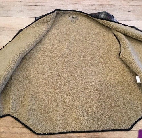 VINTAGE LL Bean Large L Black Plaid Wool Sherpa Lined Zip Vest - Picture 8 of 10