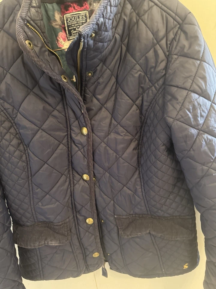 Joules Moredale темно-синий стеганая куртка размер Великобритании 12 | пальто с подкладкой Tom цветочный - Изображение 3 из 4