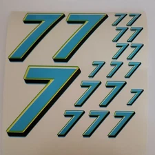 Blue w/Yellow/Black/Lime #7's  Racing Numbers Vinyl Decal Sheet 1/10-1/12 slash