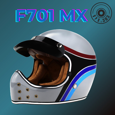 MX Vintage Motocross Fiberglas Helm mit Spitze Straßenzulassung Offroad F701