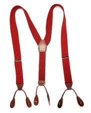 Rarely Used Red Elastic and Brown Leather Suspenders Men's OS Adjustable