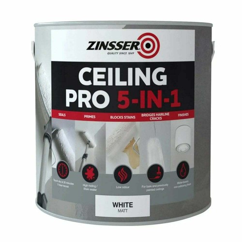 Zinsser Ceiling Pro 5 in 1 Paint White 2.5L Hide Cracks Stains Ceiling Paint eBay