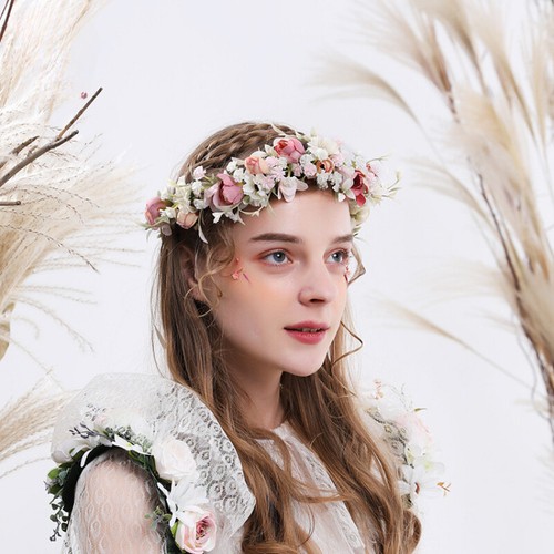 Flower Headband Garland Fake Rose Bridal Wedding Headwear Bridesmaid Tiara - Picture 3 of 17