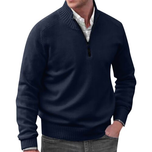 Men's Long Sleeve Pullover Sweater Quarter-Zip Mock Neck Solid Casual Sweatshirt - Picture 41 of 66