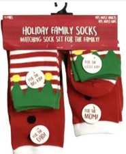 Holiday Family Socks 4 Pack Matching Christmas Set Santa Mrs Clause and 2 Elves