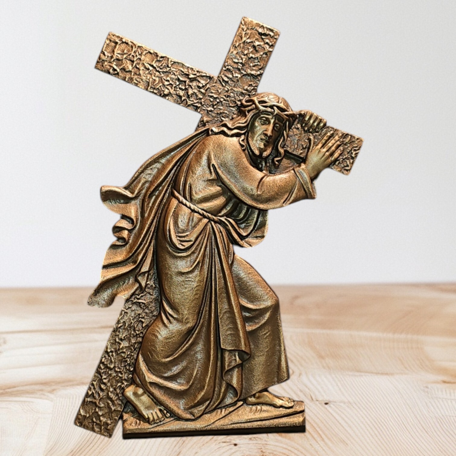 Jesus Christus Figur - Weg zur Kreuzigung - Statue Kreuz Kreuzweg Bronze 38 cm