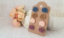Stud Earrings Set Flower Rose Floral Blue Brown Peach Plum post USA seller