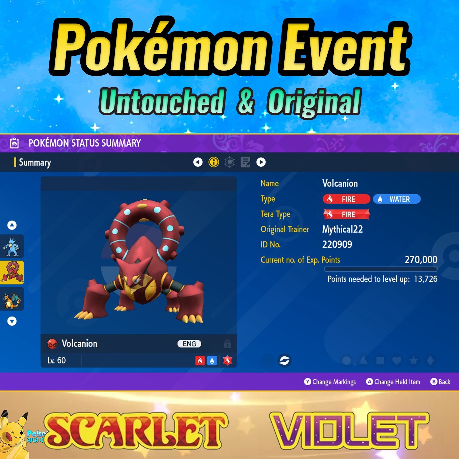 Mythical22 Volcanion Juego de Evento y GameStop Pokémon Escarlata y Violeta UT