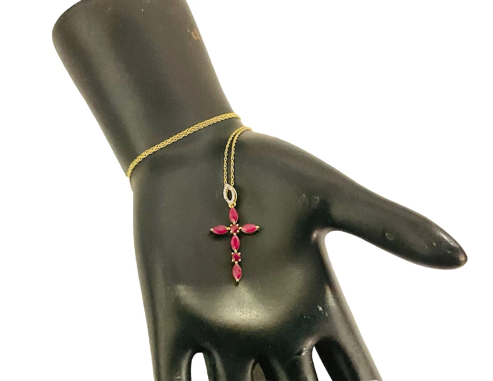 Rubí 10k. "Collar cruz de piedras preciosas amarillas 18""" Foto 3 de 3