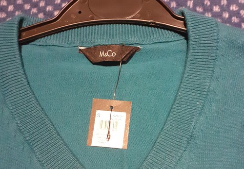 M&Co Mens Teal Coloured Pullover - Size Small - Picture 2 of 2