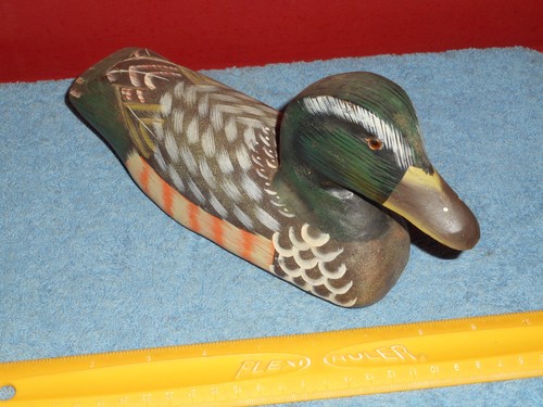 Vintage MALLARD Duck Decoy Hand Carved Wood Hand Painted Glass Eyes 9 1/2" - Picture 8 of 12